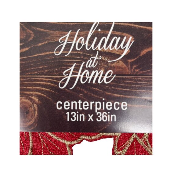 Elrene Poinsettia Cut Work Embroidery Red Gold Centerpiece Table Runner 13" x 36 - Picture 5 of 9
